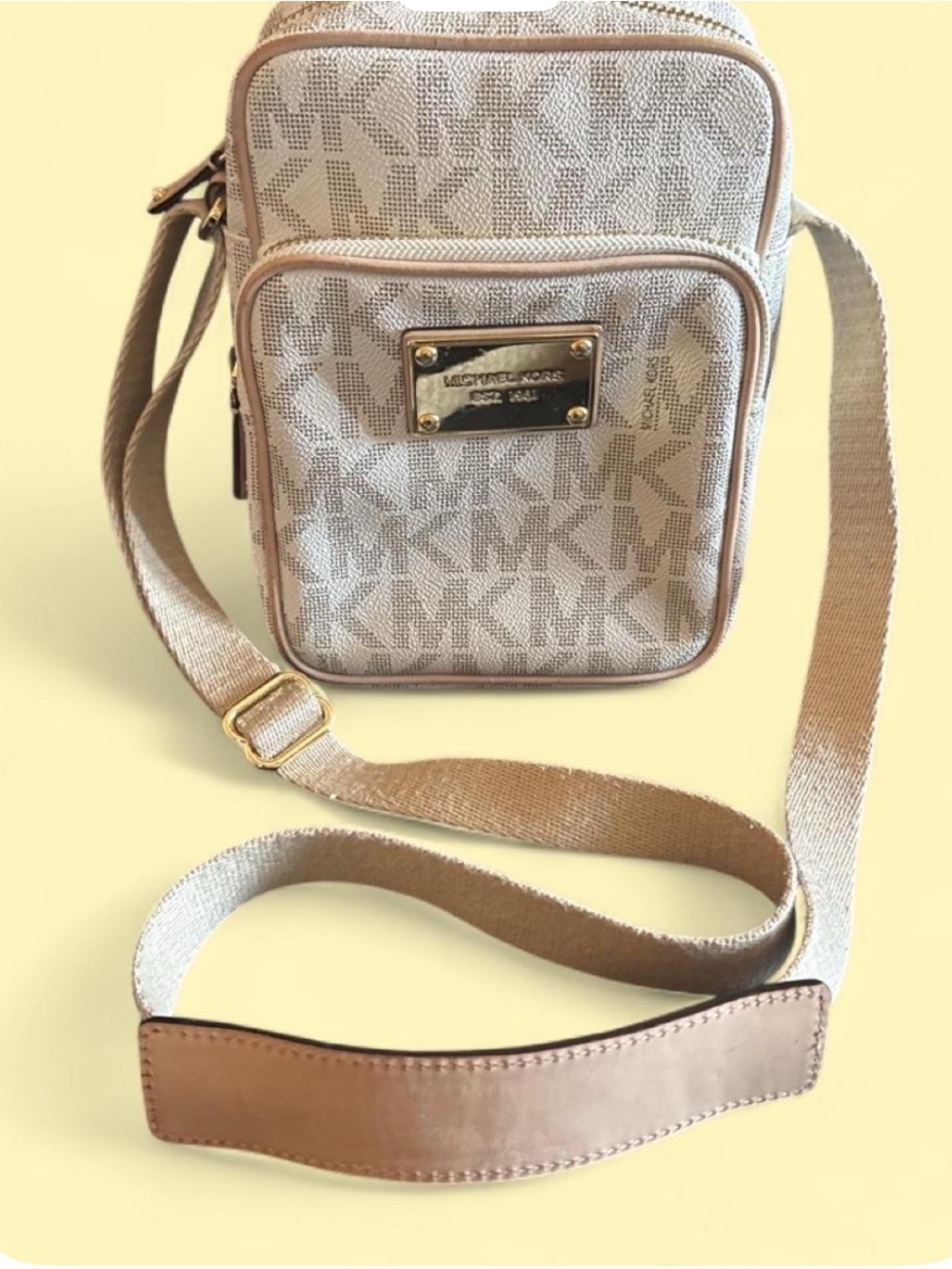 Michael Kors Beige/Tan Monogram Messenger Crossbody